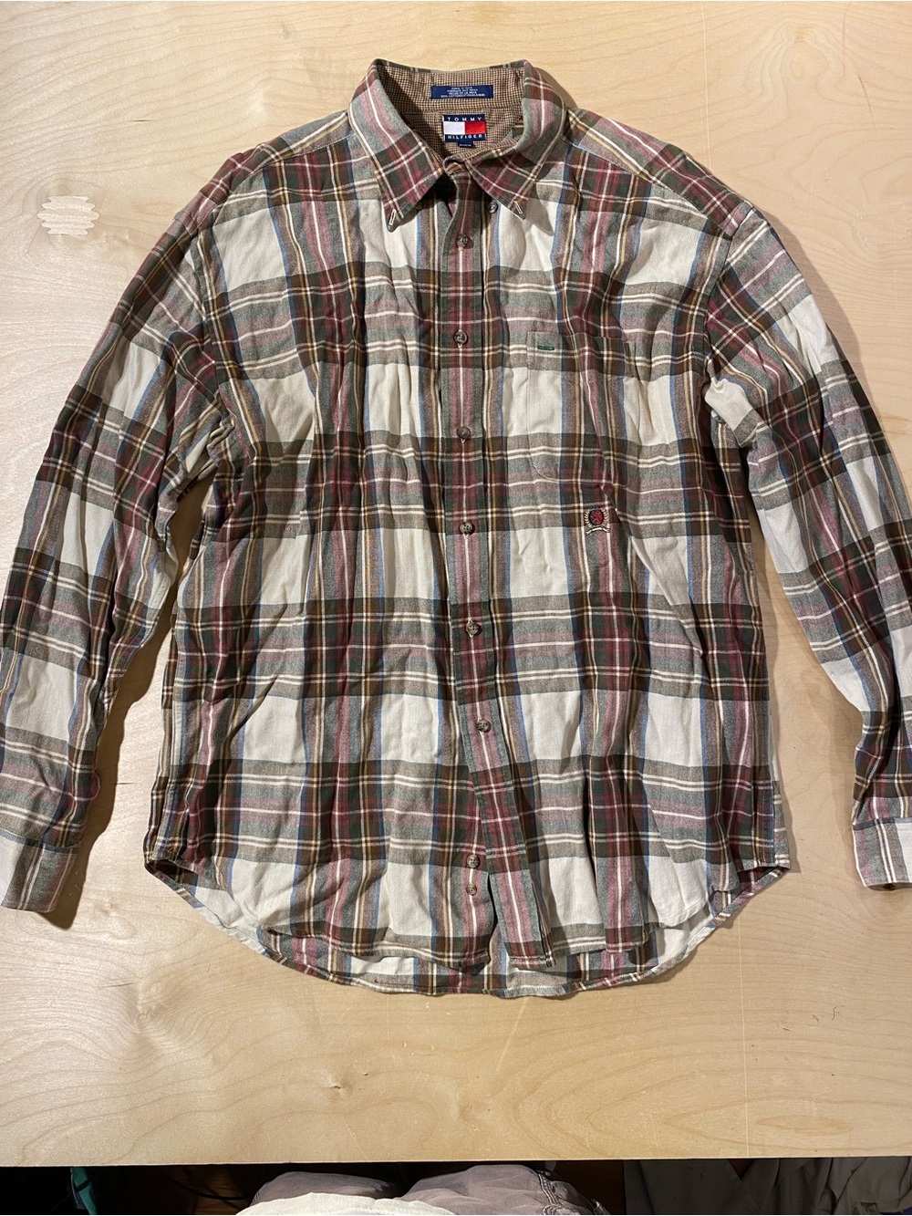 Tommy Hilfiger Men's Plaid Button-Down Shirt in Beige & Olive XL (SZ)